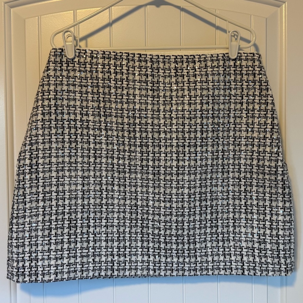 LOFT NWT Black and White Sequin Tweed Skirt